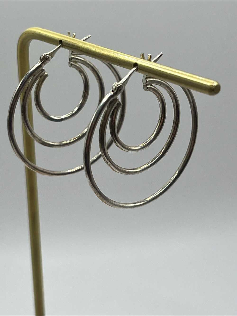 Vtg 925 Sterling Silver Three Layer Circle Hoop Earrings 4grams - Picture 3 of 8